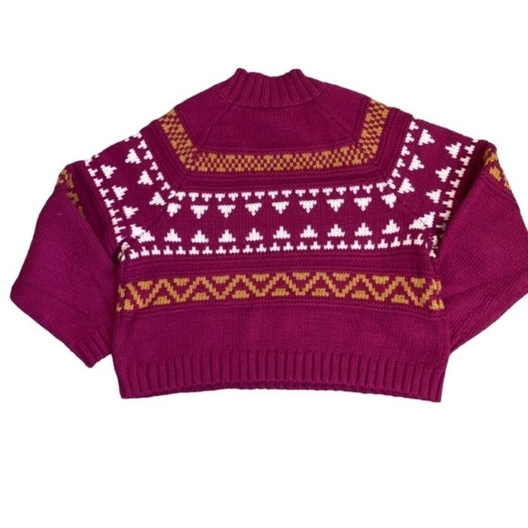 Universal Thread Fuchsia Pink Knitted Fair Isle Sweater Cropped Mock Neck Sz L - Picture 13 of 14